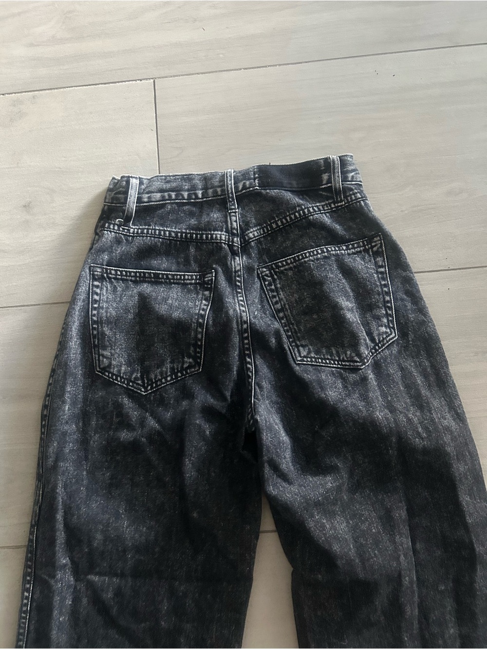 AMO Marcella Pleated Jeans Frosty Black High Rise Wide Leg size 27 - Picture 7 of 12